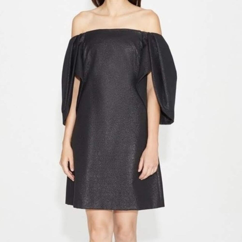 Halston Heritage Off Shoulder Formal Dress Black Size 8 Statement Sleeves
